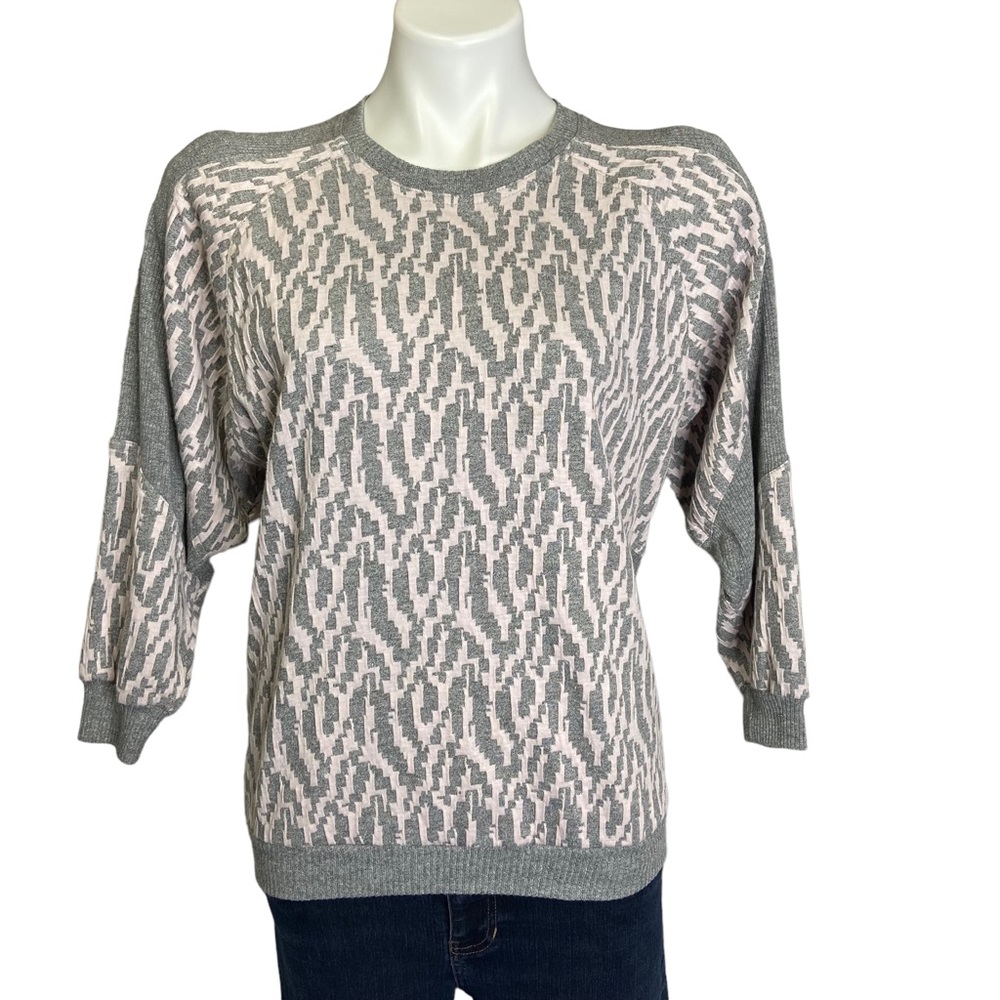 3/$20 Vintage Sweatshirt Exit Paris 3/4 Sleeve Abstract Design Pink Gray XS